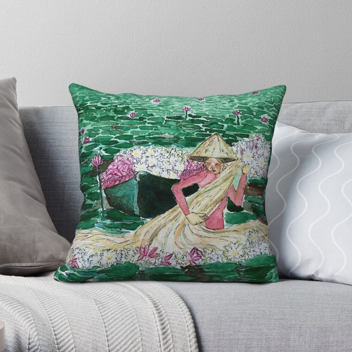 레이디 수확 물 백합 베트남 광장 베개 커버 폴리 에스 - Home Decor Vietnam 리뷰 및 가격