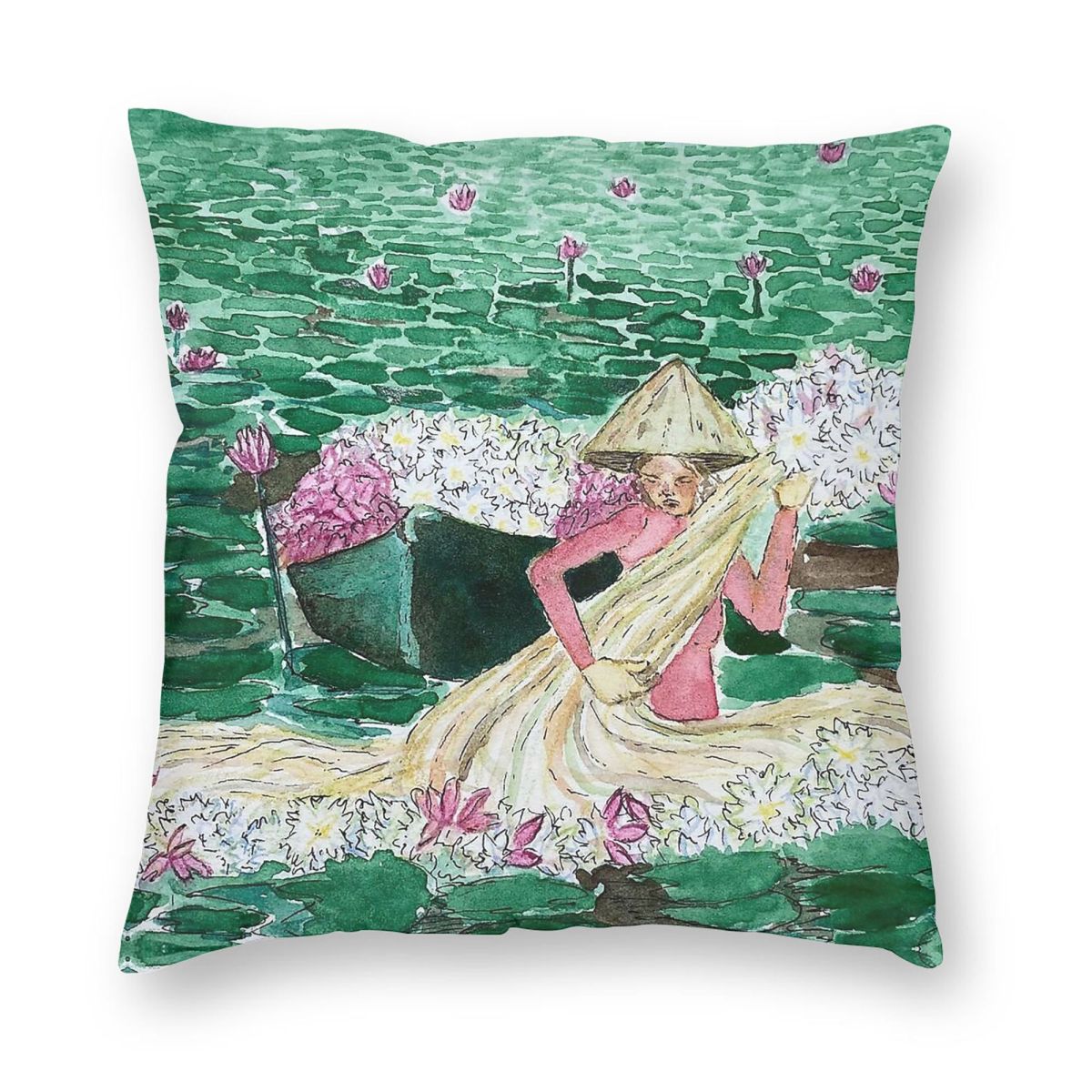 레이디 수확 물 백합 베트남 광장 베개 커버 폴리 에스 - Home Decor Vietnam 리뷰 및 가격