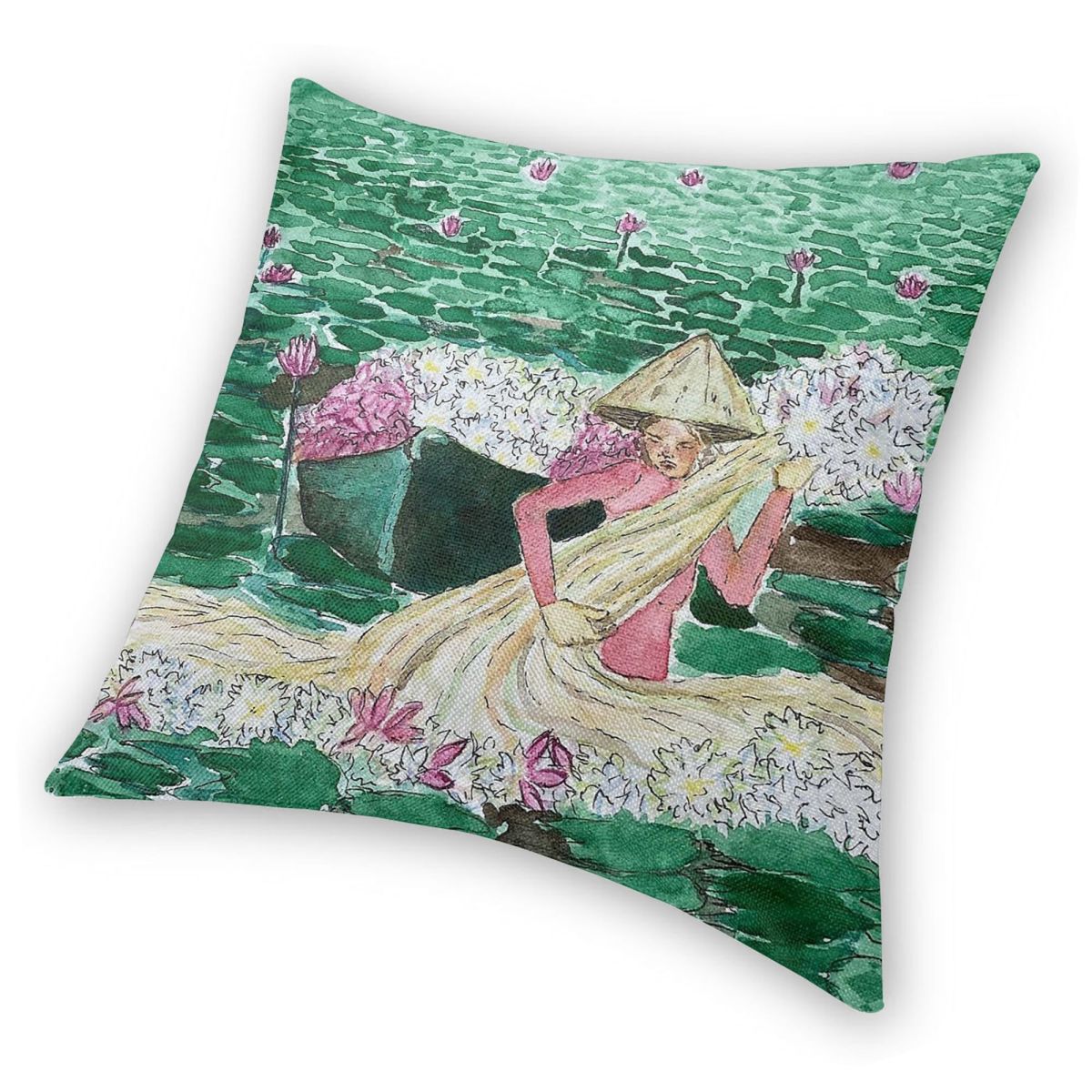 레이디 수확 물 백합 베트남 광장 베개 커버 폴리 에스 - Home Decor Vietnam 리뷰 및 가격