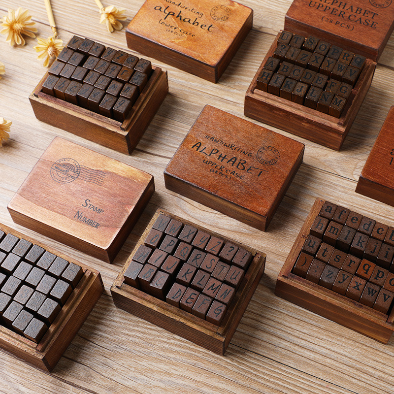 28개/박스 알파벳 스탬프 빈티지 나무 고무 문자 표준 - Wooden Letter Sign 리뷰 및 가격