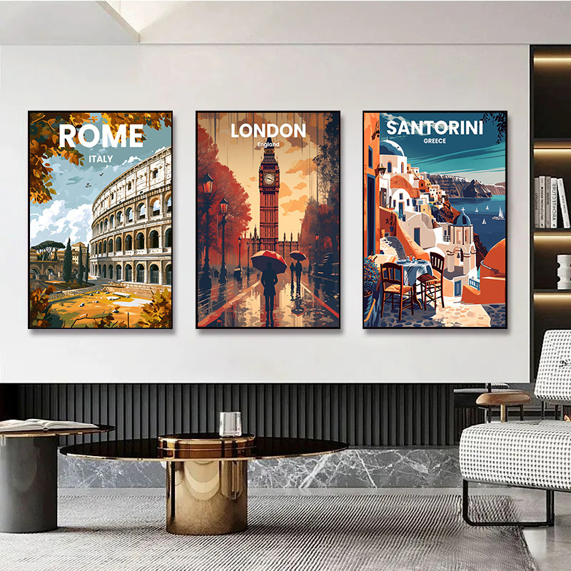현대 여행 도시 산토리니 로마 크레타 파리 런던 아트  - Home Decor Vietnam 리뷰 및 가격