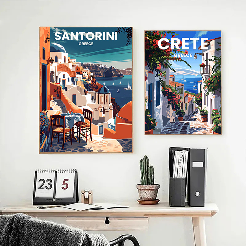 현대 여행 도시 산토리니 로마 크레타 파리 런던 아트  - Home Decor Vietnam 리뷰 및 가격