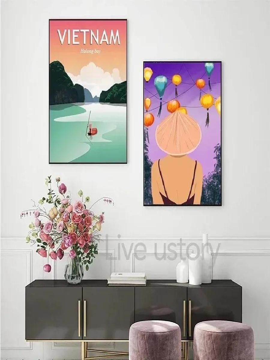 빈티지 하롱 베이 베트남 캔버스 여행 풍경 관광 예술  - Home Decor Vietnam 리뷰 및 가격