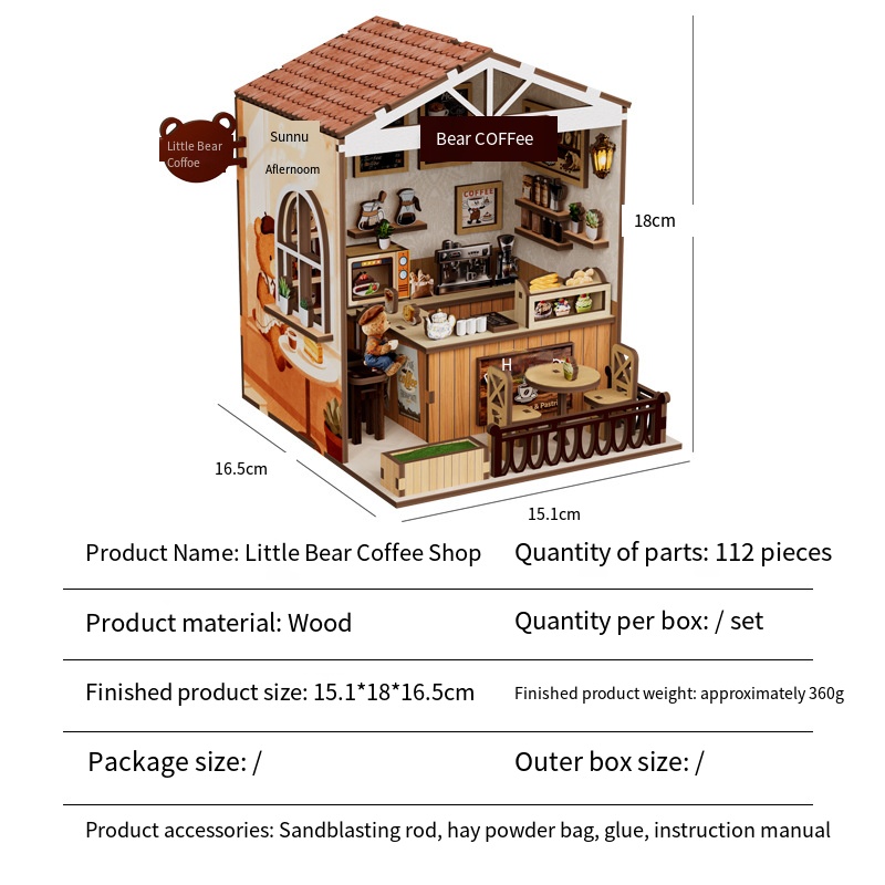 미니 베어 커피숍 DIY 하우스 퍼즐, 나무 조립식 커 - Home Decor Store 리뷰 및 가격